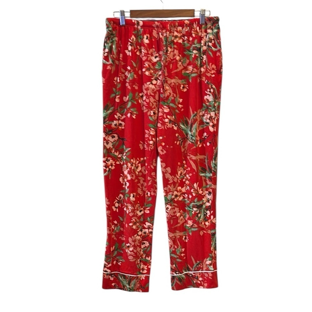 The Cat's Pajamas Women's Pima Knit Cherry Quince Floral Red Pajama Pants XL​​